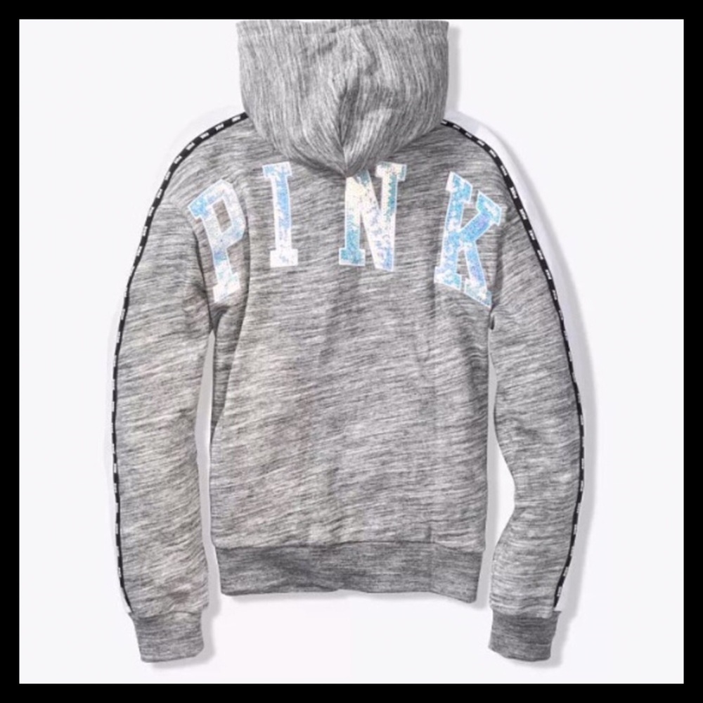 PINK Victoria’s Secret Bling Full ZIP Hoodie Grey - Picture 1 of 3